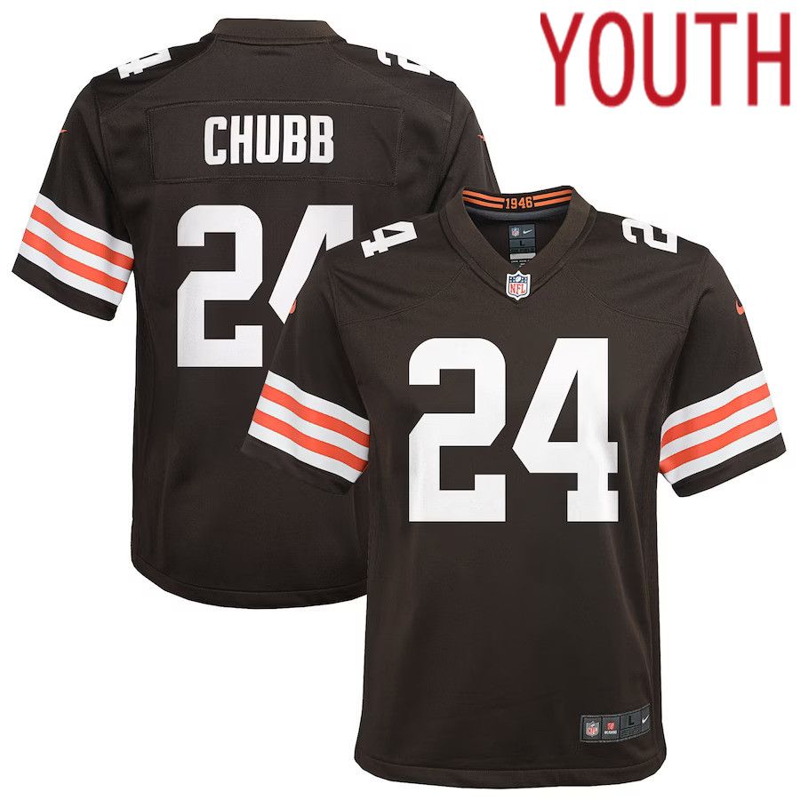 Youth Cleveland Browns 24 Nick Chubb Nike Brown Game NFL Jersey